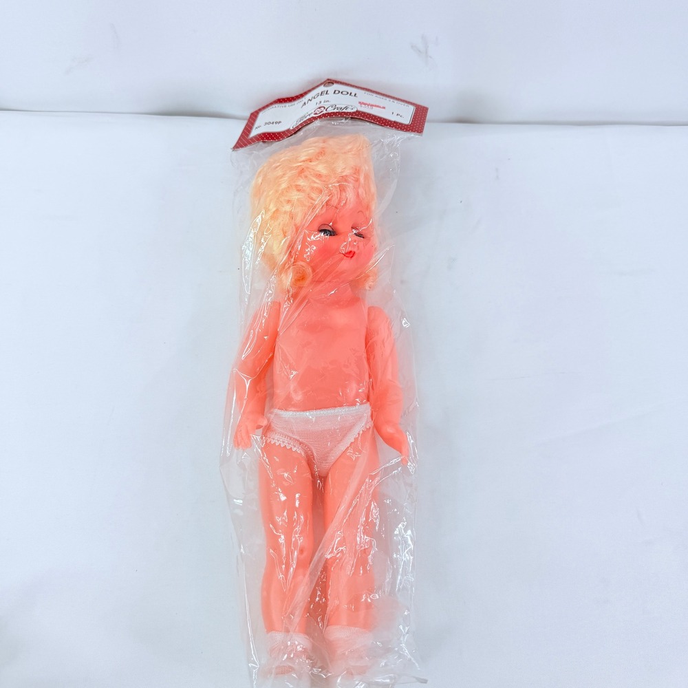 Vintage Fibre-Craft Angel Doll 13 Inch Blonde Hair Peach Vinyl No. 3049P NIP